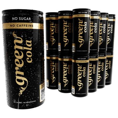 Green Cola Caffeine-Free Soft Drink - Sugar-Free, Zero Calorie Fizzy Drinks Sweetened with Stevia - No Aspartame - Healthy Alternative Cans of Pop 24 Pack (330ml x 24)