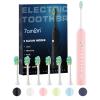7AM2M Sonic Electric Toothbrush for Adults and Kids, One Charge for 90 Days, with 6 Brush Heads, 5 Modes with 2 Minutes Build in Smart Timer, Roman Column Handle Design (Pink) view 1