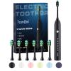 7AM2M Sonic Electric Toothbrush for Adults and Kids with 6 Brush Heads, 5 Modes with 2 Minutes Build in Smart Timer, One Charge Use for 90 Days, Rechargeable Toothbrushes (Black) view 1