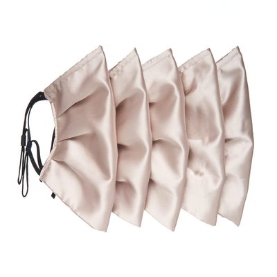 Habac Studio Pack of 5 Satin Silk Face Masks, Face Masks Washable UK, Reusable Face Mask, Mens Face Mask, Silk Mask, Masks for Women, Silk Face Covering, Nose Wire, Adjustable, UK Seller (Nude)