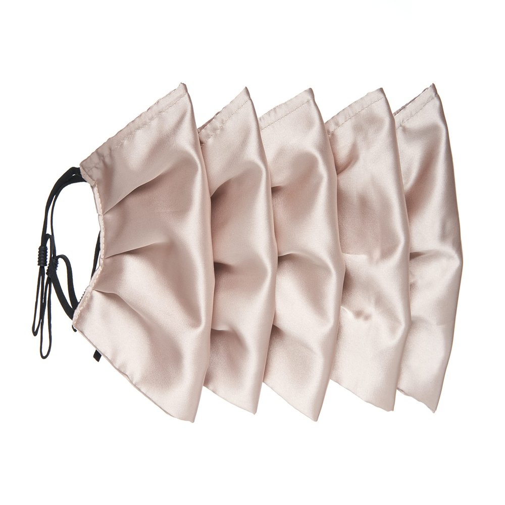 Habac Studio Pack of 5 Satin Silk Face Masks, Face Masks Washable UK, Reusable Face Mask, Mens Face Mask, Silk Mask, Masks for Women, Silk Face Covering, Nose Wire, Adjustable, UK Seller (Nude)