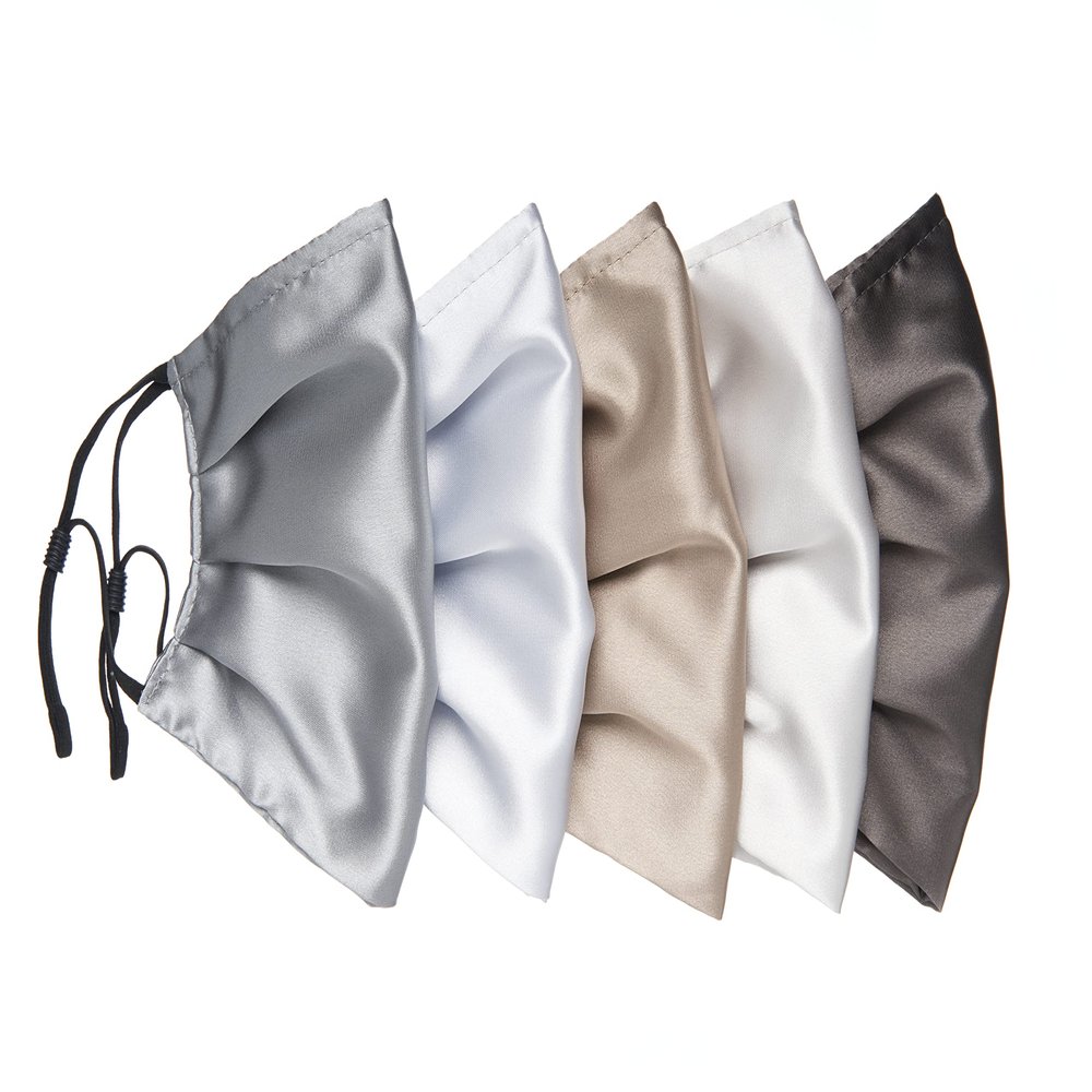 Habac Studio Pack of 5 Satin Silk Face Masks, Face Masks Washable UK, Reusable Face Mask, Mens Face Mask, Masks for Women, Silk Face Covering, Nose Wire, Adjustable, UK Seller (Greys)