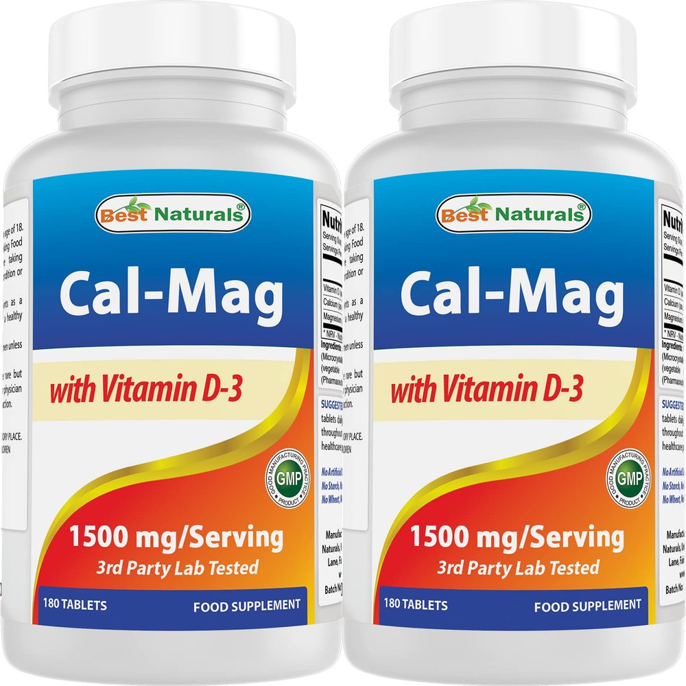 Best Naturals Calcium Magnesium with Vitamin D3 1500mg Serving 180 Tablets (180 Count (Pack of 2))