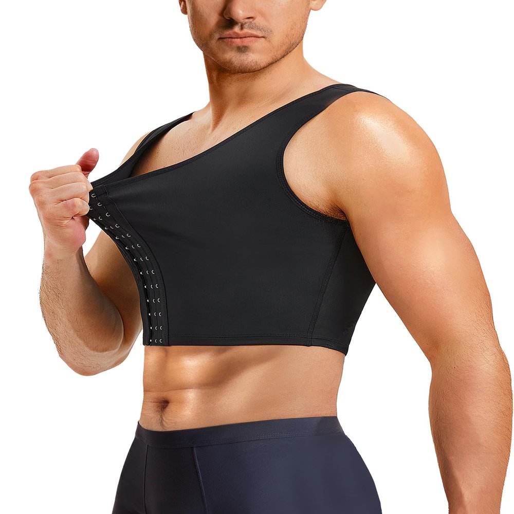TAILONG Mens Compression Corset Vest Hide Gynecomastia Chest Binder Tank Top Faja para Hombre, Black, Large