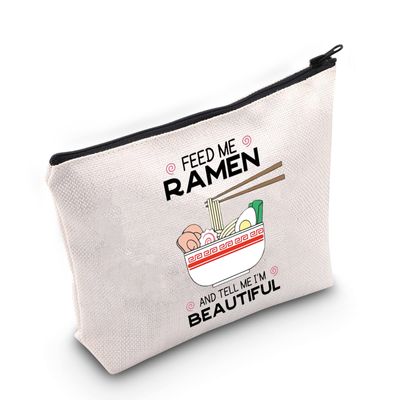 TSOTMO Ramen Theme Makeup Bag Noodle Lovers Gift Feed Me Ramen And Tell Me I'm Beautiful Cosmetic Bag Zipper Pouch Gift For Ramen Lover Foodie Gift Food Gift, Ramen