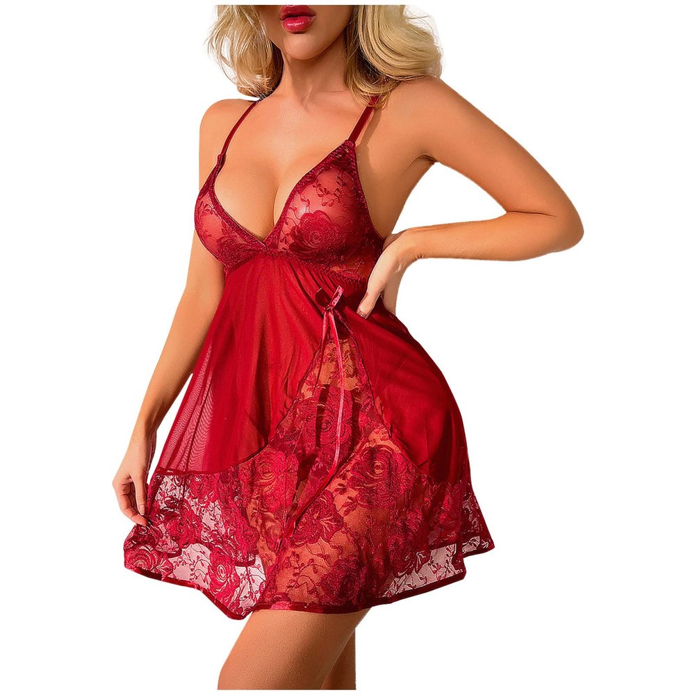AMhomely Sexy Lingerie Stitched Lace Pajamas Women's Nightdress Two-piece Set