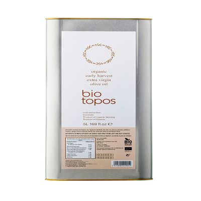 Biotopos 5L High Polyphenol EVOO, Organic Extra Virgin, Early Harvest Cold Pressed Olive Oil, Monovarietal Koroneiki, Messenia Greece, 5 Litre Tin - Premium Quality