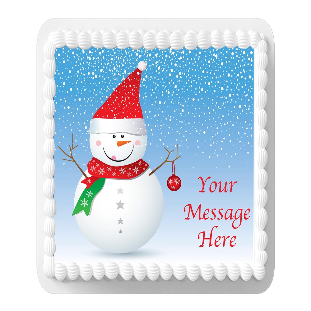 Cute Christmas Snowman PERSONALISED 7.5 inch SQUARE on Decor Icing Sheet Edible Cake Topper - Perfect for Decorating Larger Cakes