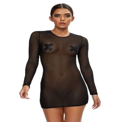 Ann Summers Valentines Visionary Dress  Long Sleeve Womens Mesh Mini Dress  Daring Bedroom Outfit or Party Festival Wear for Women Black
