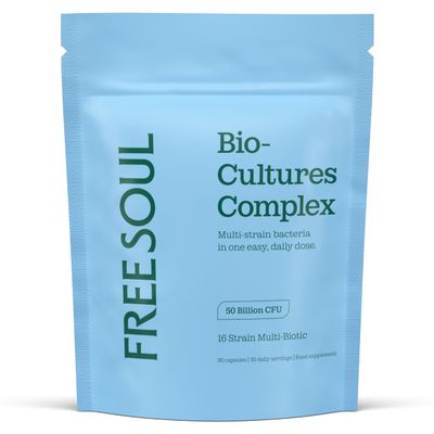 Free Soul 50 Billion CFU Pro Bio Cultures Complex with 16 Live Strains | Advanced Single Capsule Serving with Multi Strain Formula | Vegan Digestive Enzyme Supplement for Gut Health | 30 Capsules