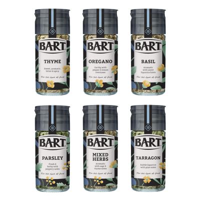 BART Essential Herbs Bundle - Including Thyme, Oregano, Basil, Parsley, Mixed Herbs & Tarragon - Essential Seasoning Kit (Bulk Buy Pack of 6)