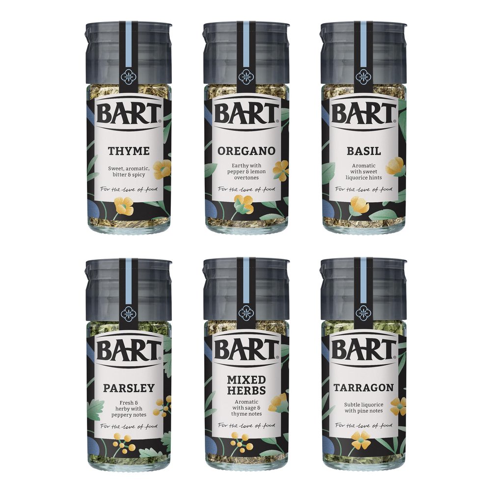 BART Essential Herbs Bundle - Including Thyme, Oregano, Basil, Parsley, Mixed Herbs & Tarragon - Essential Seasoning Kit (Bulk Buy Pack of 6)