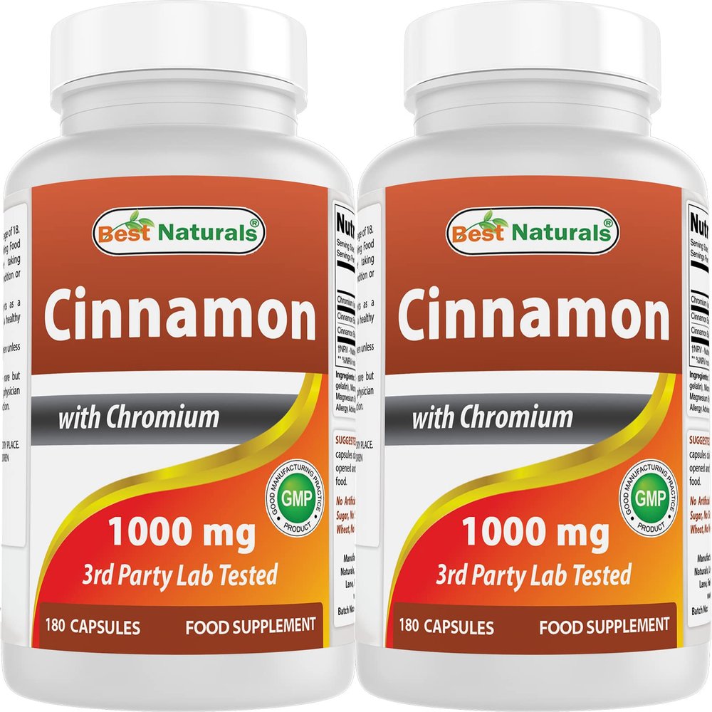 Best Naturals Cinnamon 1000 mg with Chromium 200 mcg 180 Capsules (180 Count (Pack of 2))