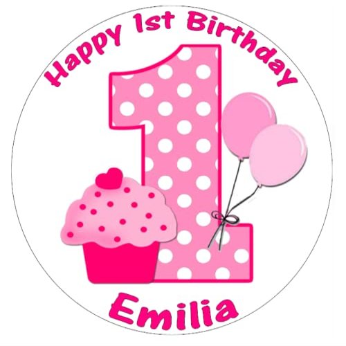1st Birthday Girl Pink Personalised Cake Topper 7.5" Edible Wafer Paper Cake Toppers Birthday Cakes