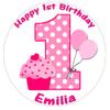1st Birthday Girl Pink Personalised Cake Topper 7.5" Edible Wafer Paper Cake Toppers Birthday Cakes view 1