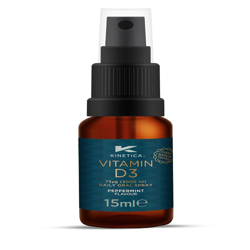 Kinetica Sports Vitamin D3 Oral Spray - Peppermint Flavour | 3000 IU/Spray, 120 Dose/Pack | Easily Absorbed & Provides Maximum Strength | Supports The Normal Function of Bone & Immune Health