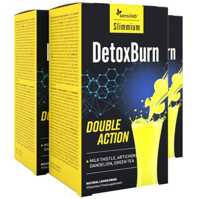 Detox Burn Drink  Lemon Flavored, Vegan, High-Fiber Supplement with Milk Thistle, Artichoke & Green Tea  30 Sachets by Sensilab