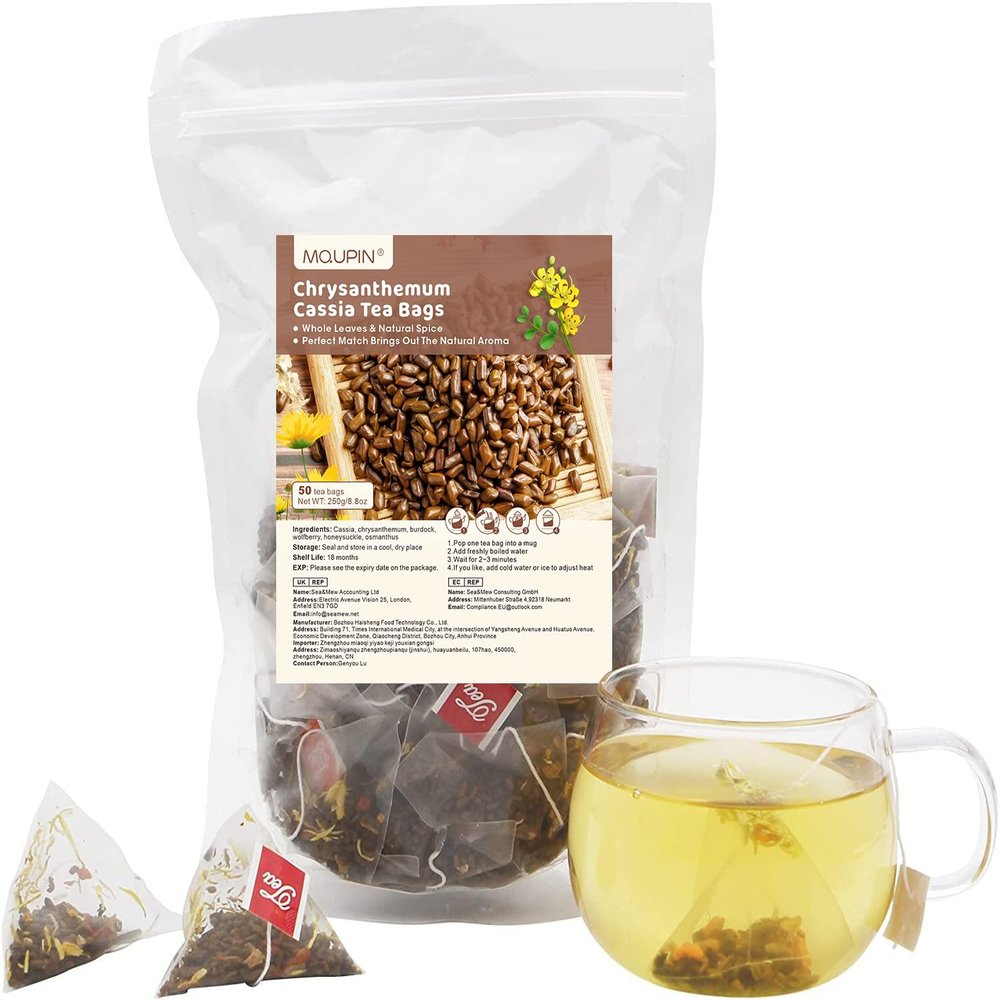 MQUPIN Chrysanthemum Cassia Tea, Kidney Tea Detox Tea Bags 8.8 oz (0.18oz50bags), Cassia, Wolfberry, Osmanthus, Honeysuckle Combination