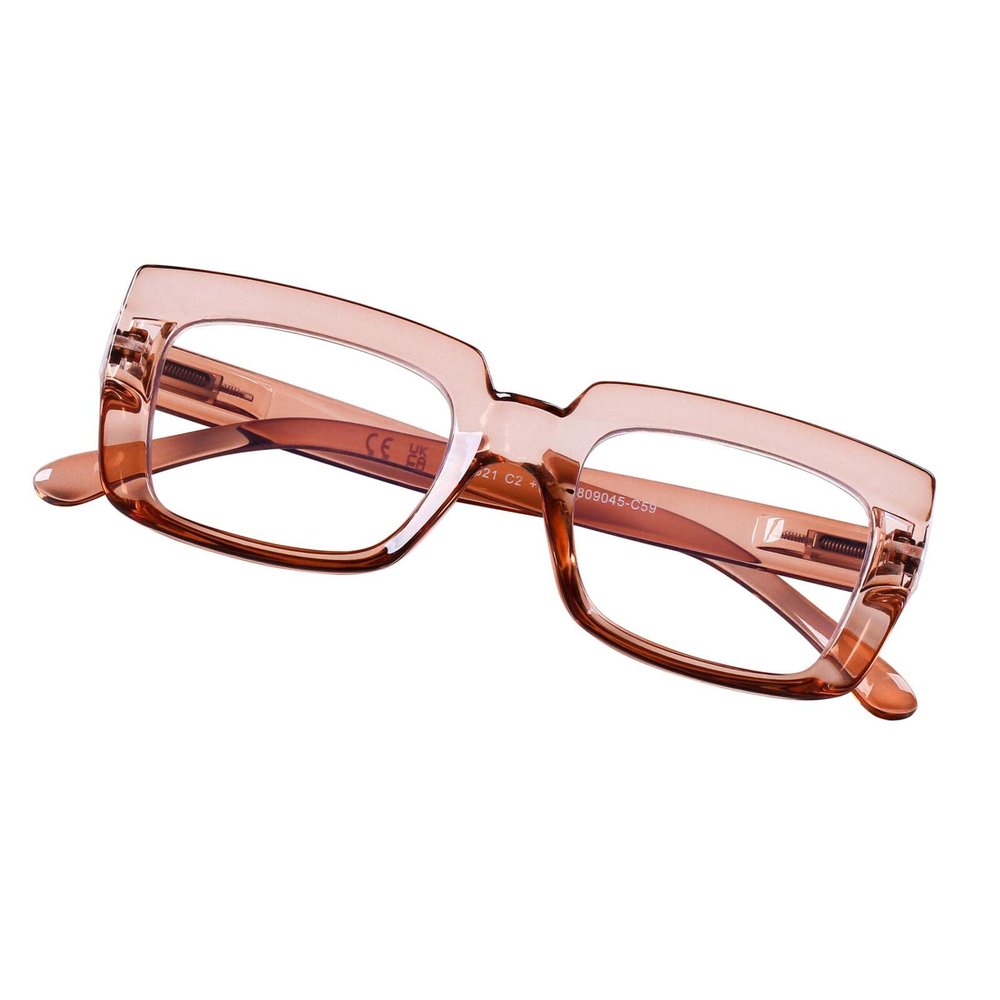 DOOViC Reading Glasses 1.0 - Blue Light Blocking Computer Readers Glasses Oversize Frame for Women (Champagne,Rectangular)