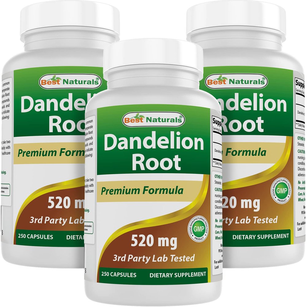 Best Naturals Dandelion Root 520 mg 250 Capsules (250 Count (Pack of 3))