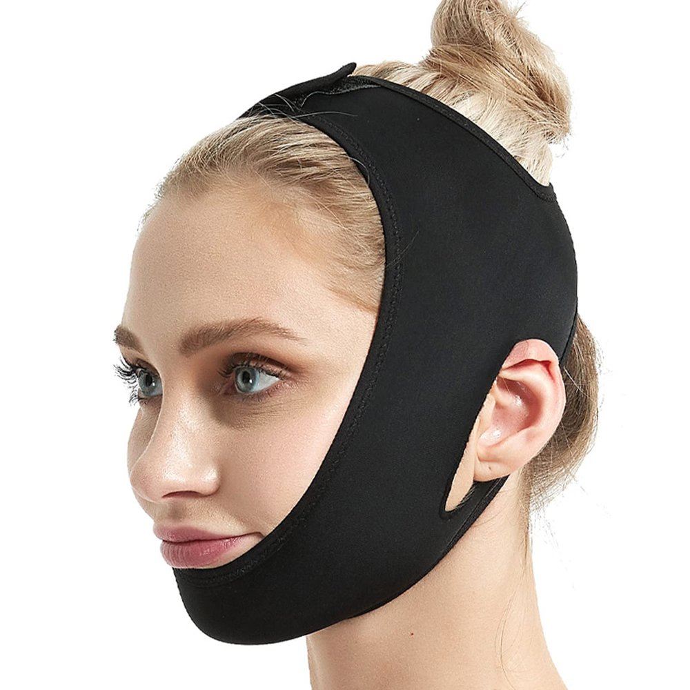 DZQUY Double Chin Straps Bandage Advanced V-Line Facial Slimming Strap for Men Women Contour Tightening & Firming Bandage Face Slimmer Shaper,Black,3XL
