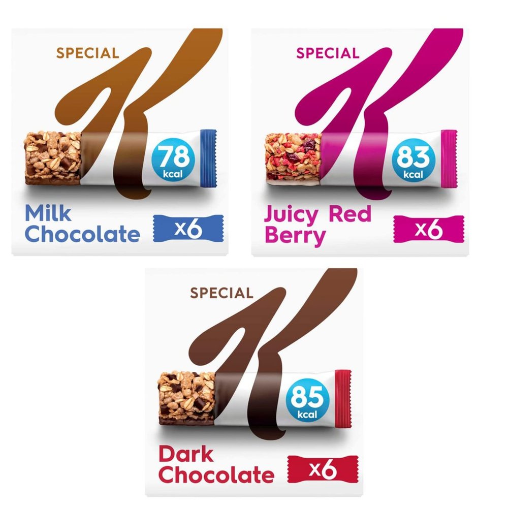 Kelloggs Special K Milk Chocolate Bars 6X20g | Dark Chocolate Bars 6X21.5g | Juicy Red Berry Bars 6X21.5g - New Increased Pack Size