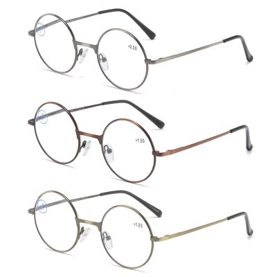 KoKoBin 3 Pack Round Frame Reading Glasses Blue Light Blocking Reader Metal Full Frame Anti Blue Light Retro Glasses Men and Women (3-Pack, 2.00, Diopters)