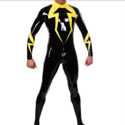100% Rubber Latex Yellow Black Catsuit Suit Suit Suit Tight 0.4mm Zipper S-3XL, Pink,XL