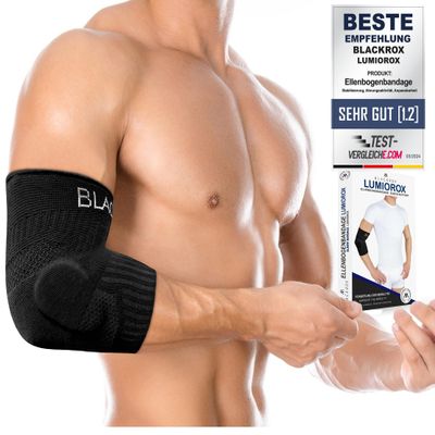 BLACKROX LUMIOROX Elbow Support for Men and Women Bodybuilding Sports Fitness Silicone Pad Left Right Double-Sided Compression Strength Sports Elbow Bandage (S, Black)