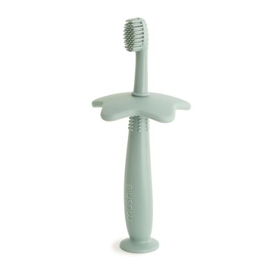 Mushie Silicone Training Toothbrush, for Infants and Toddlers, Suction Base for Easy Storage & Training, Material: Food Grade Silicone, Star Design (Cambridge Blue)