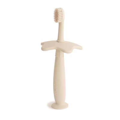 Mushie Silicone Training Toothbrush, for Infants and Toddlers, Suction Base for Easy Storage & Training, Material: Food Grade Silicone, Star Design (Shifting Sand)