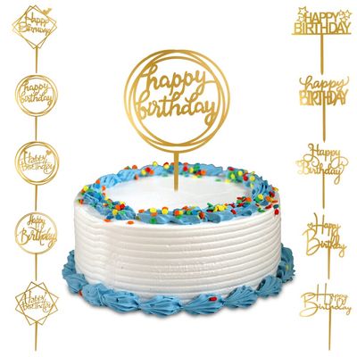 10-Pack Happy Birthday Cake Toppers,Gold Cake Toppers Acrylic Birthday Cake Supplies,4inchx6inch (Gold)