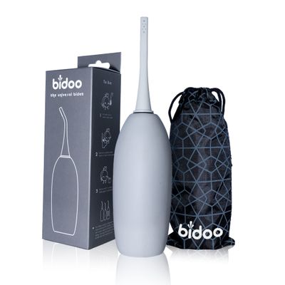BIDOO Universal Portable Bidet Bottle with Soft Silicone Nozzle, Leak-Proof Cap & Nylon Pouch Compact Reusable Hygiene Hand Bidet for Travel, Elder Ease, New Moms & Pre/Post-Intimacy - Pebble