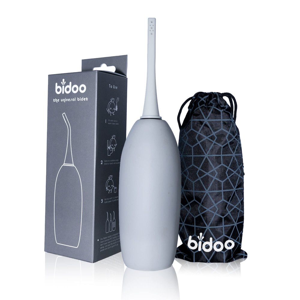 BIDOO Universal Portable Bidet Bottle with Soft Silicone Nozzle, Leak-Proof Cap & Nylon Pouch Compact Reusable Hygiene Hand Bidet for Travel, Elder Ease, New Moms & Pre/Post-Intimacy - Pebble