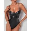 Cocila Women Sexy Bodysuit Babydoll Temptation Faux Leather Wet Look Erotic Costume Shiny Clubwear Sleepwear Lingerie view 2