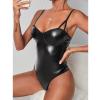 Cocila Women Sexy Bodysuit Babydoll Temptation Faux Leather Wet Look Erotic Costume Shiny Clubwear Sleepwear Lingerie view 3