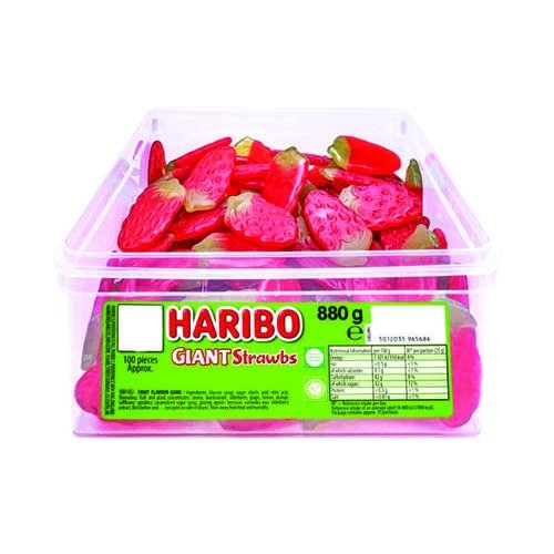 Haribo Giant Strawbs with Free Thank You Sticker - Fruit Flavour Gums - 880g Tub