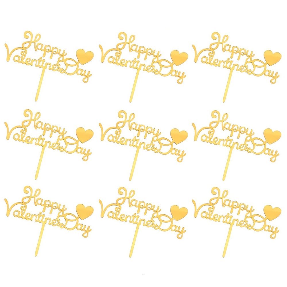 10 Pcs Acrylic Happy Valentine's Day Cupcake Dessert Cake Topper Decor For Valentine Anniversary Wedding Party Decorations