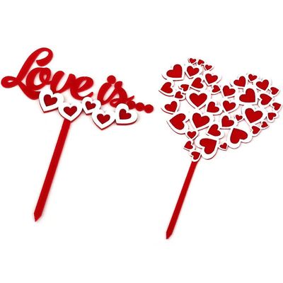 10 Pcs Acrylic Love Heart Valentine's Day Dessert Food Cake Topper Wedding Decorations For Various Birthday Party,Valentine's Day Wedding Party Multicolor Cake Decorations Supplies
