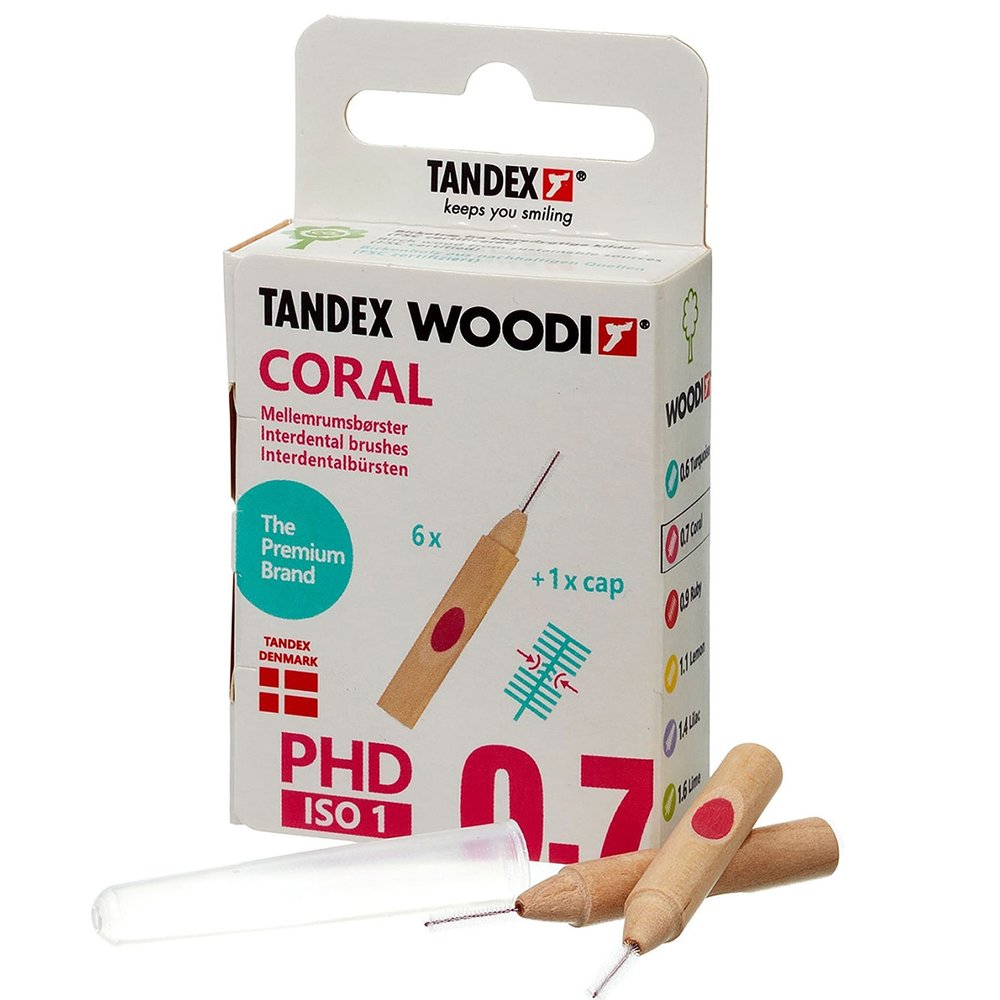 Tandex Woodi 6 Interdental Brushes - Coral PHD 0.7 ISO 1 - Pack of 4