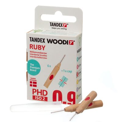 Tandex Woodi 6 Interdental Brushes - Ruby PHD 0.9 ISO 2 - Pack of 1