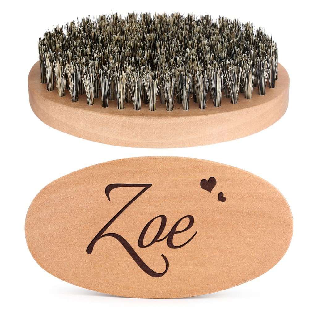 Boar Bristle Beard Brush for Men, Customized Engraved Name Wooden Beard Brush for Bearded Dad Husband Boyfriend, Personalised Gifts for Father's day, Valentine's Day, Birthday, Christmas