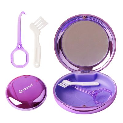 Orthdent Solid Orthodontic Retainer Case with Magnetic Closure, 1 Pcs Retainer Case + Aligner Remover Hook + Brush (Purple)