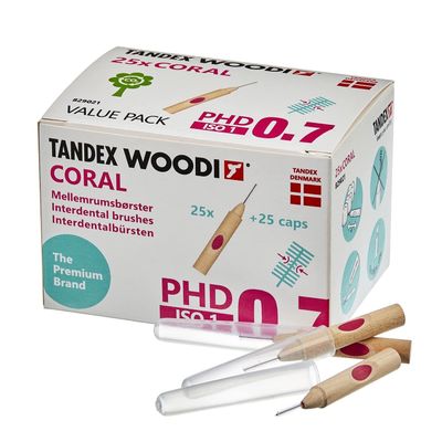 Tandex Woodi 25 Interdental Brushes - Coral PHD 0.7 ISO 1 - Pack of 4
