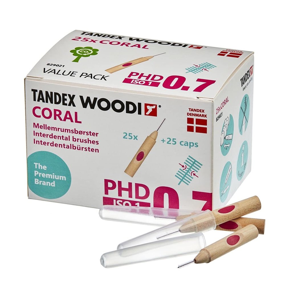Tandex Woodi 25 Interdental Brushes - Coral PHD 0.7 ISO 1 - Pack of 4