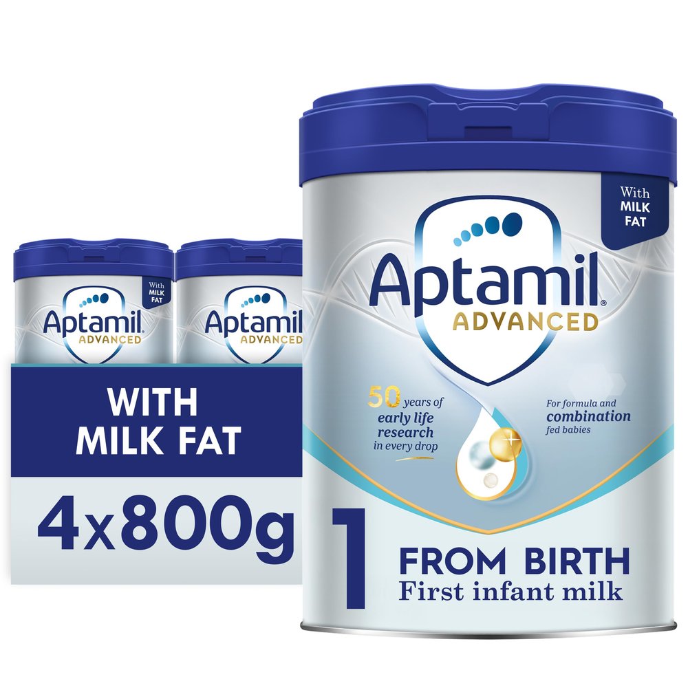 Aptamil Advanced 1 First Infant Baby Milk Powder Formula, from Birth, 800g (Pack of 4)