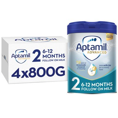 Aptamil Advanced 2 Follow On Baby Milk Powder Formula, 6-12 Months, 800g (Pack of 4)