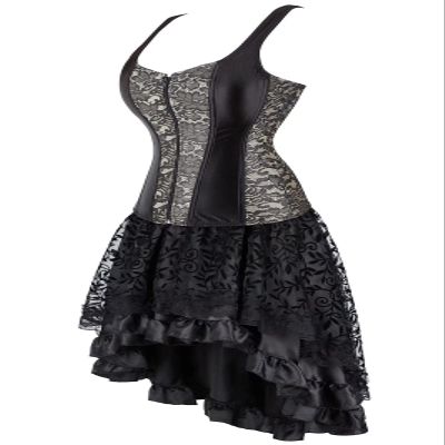 jutrisujo Corset Dress Sexy Skirt Set Gothic Outfits Costume Basquesr Victorian Khaki Black 2XL