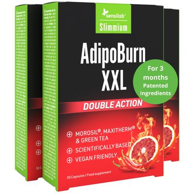 Morosil, Green Tea, Vitamin C, Vitamin B6, Cayenne Pepper and Caffeine - Thermogenesis, Metabolism, Belly - 90 Capsules for 90 Days - AdipoBurn XXL - Sensilab