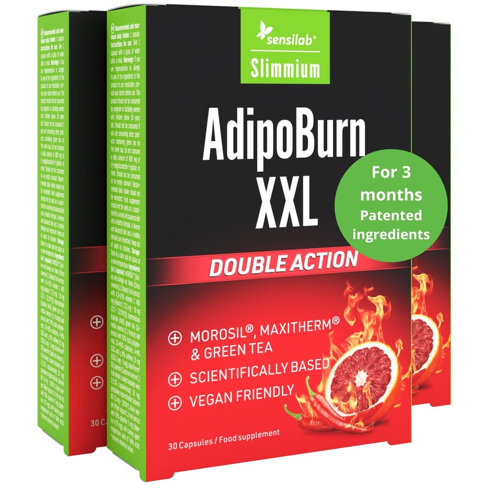 Morosil, Green Tea, Vitamin C, Vitamin B6, Cayenne Pepper and Caffeine - Thermogenesis, Metabolism, Belly - 90 Capsules for 90 Days - AdipoBurn XXL - Sensilab